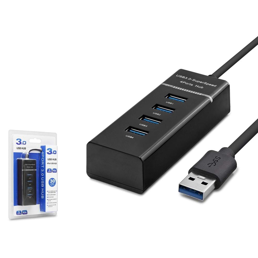 HADRON HDX7017 USB3.0 HUB 1PORT USB3.0+3PORT USB2.0 30CM SUPER SPEED SİYAH