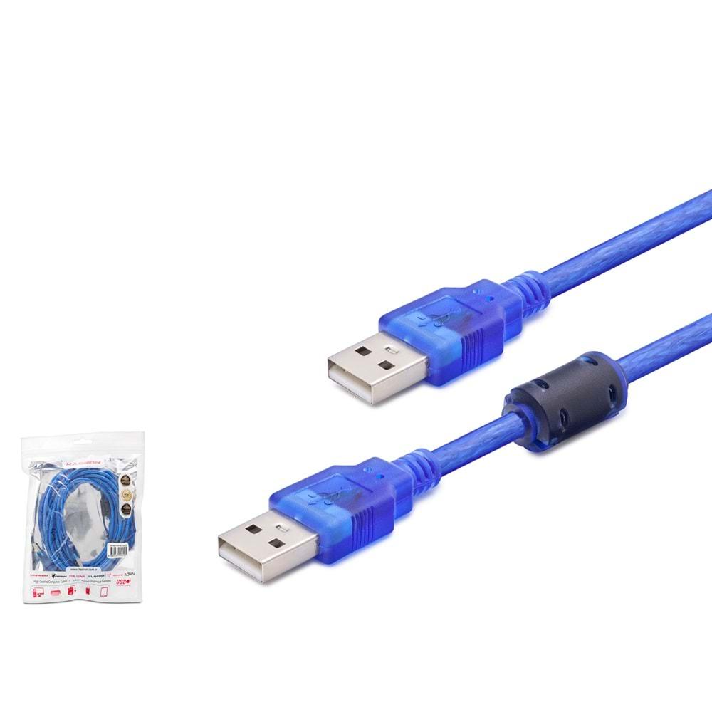 HADRON HR4021 USB (M) TO USB (M) KABLO 5M MAVİ TRANSPARENT