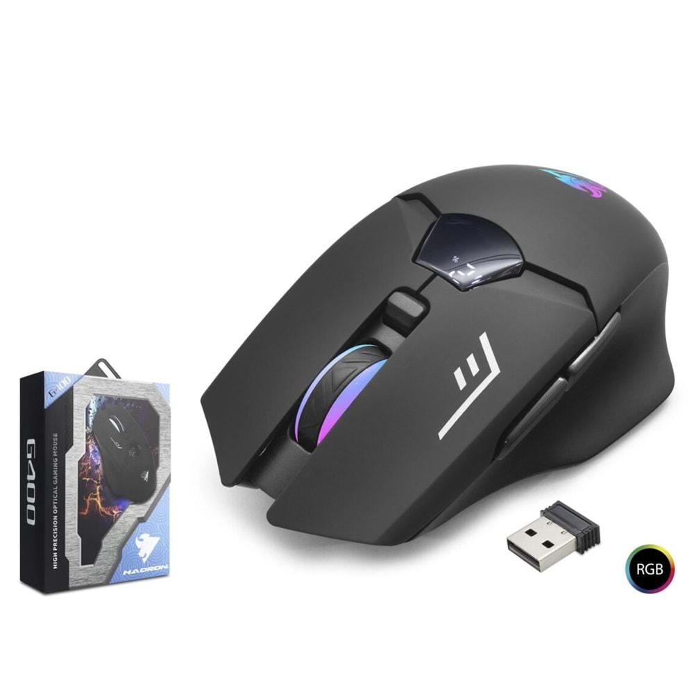 HADRON G400 Kablosuz Gaming Mouse Dual Mod 1600 DPI Sessiz RGB - Siyah