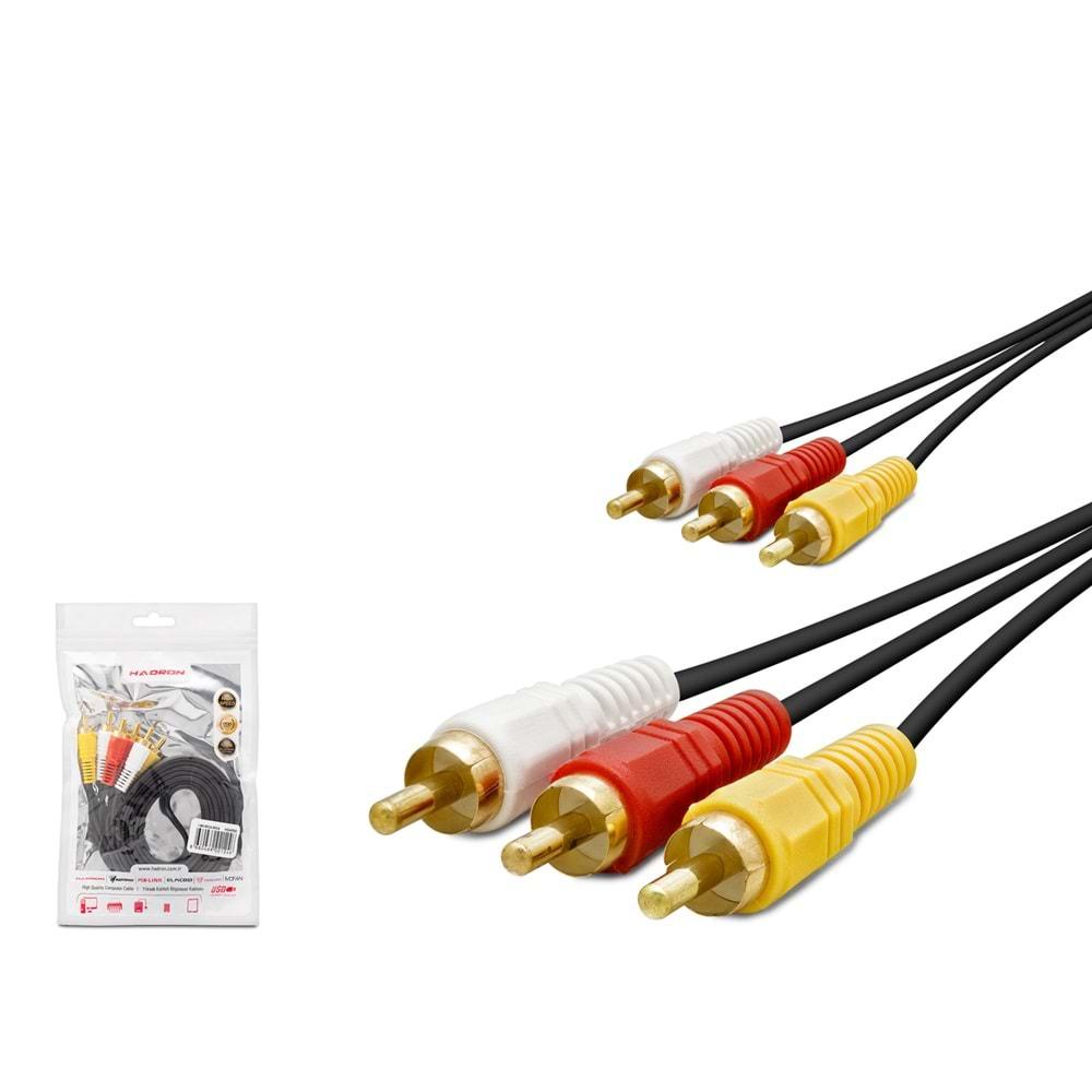 HADRON HDX1051 3RCA (M) TO 3RCA (M) KABLO GOLD SİYAH 3M