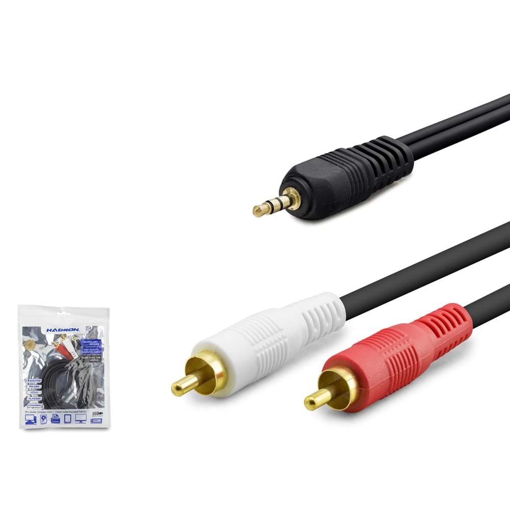 Hadron Hdx1058 3.5Mm To 2Rca Kablo 2Line Gold A Kalite 1.5M Siyah