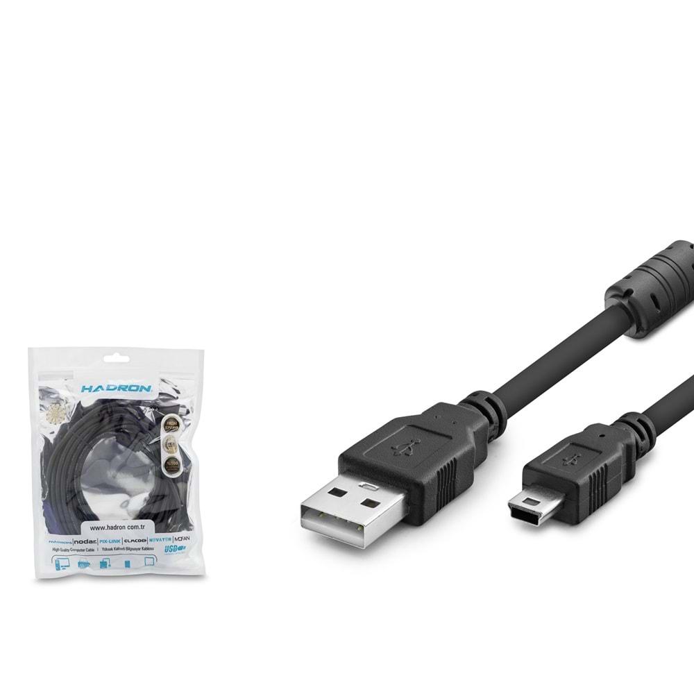 HADRON HDX7520 MINI USB V3/5PIN (M) TO USB (M) KABLO 5M SİYAH