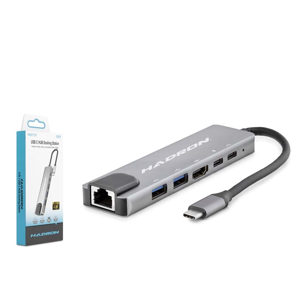 HADRON HDX7791 Type-C Combo Hub HDMI 4K USB 3.0 LAN 6 Port - Gri