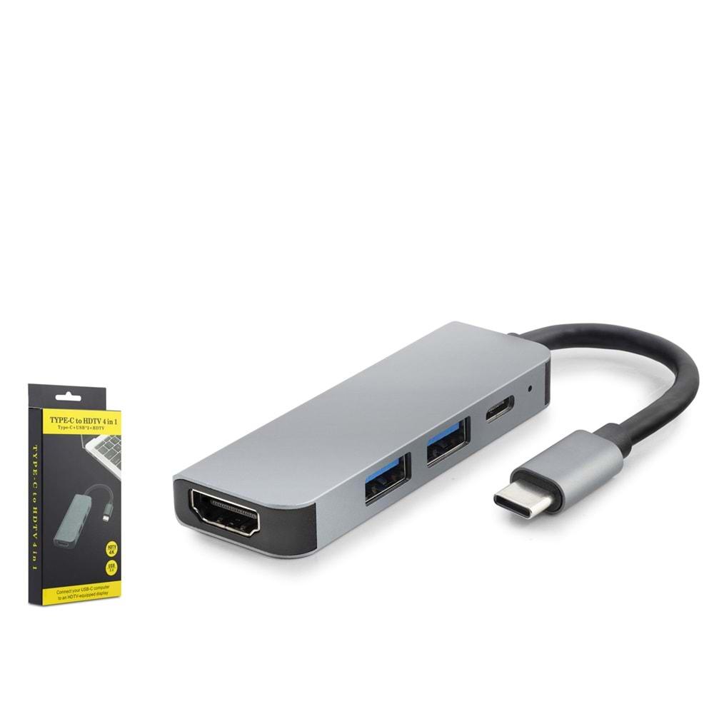 Hadron Hdx7840 Type-C To Hub Hdtv Hdmi 4K 30Hz + Type-C + 2*Usb3.0 4In1 Gri