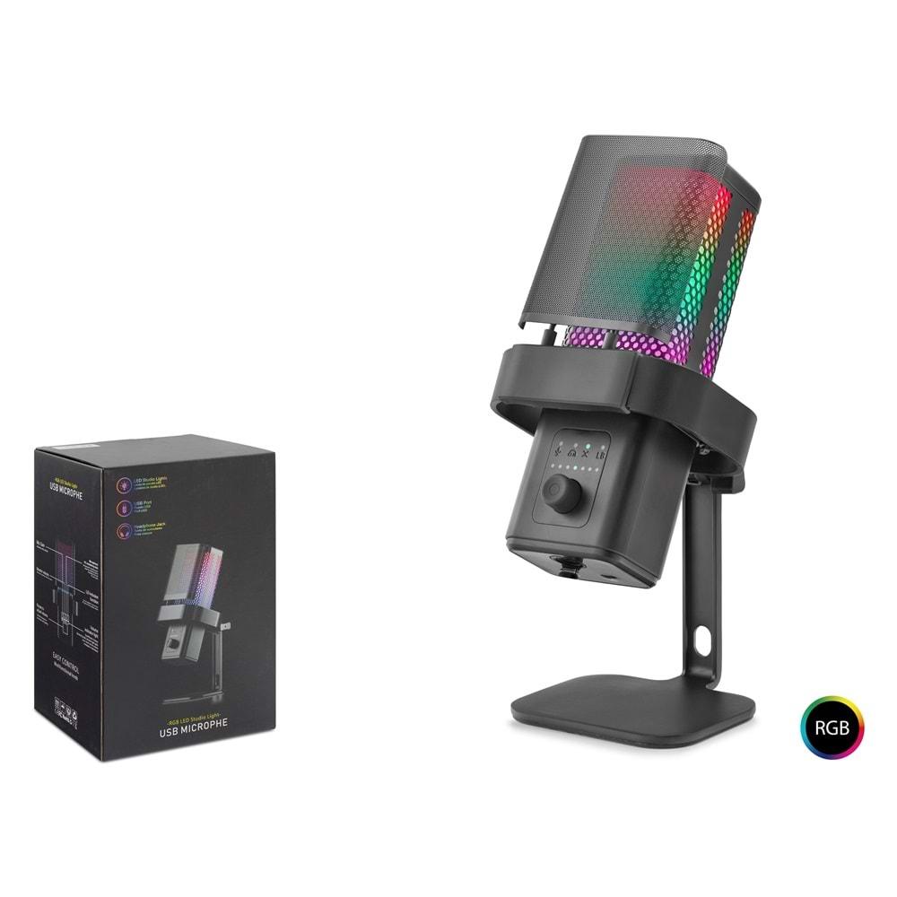 HADRON M6B Profesyonel Gaming RGB Mikrofon Masaüstü 192 kHz / 24 Bit Type-C - Siyah