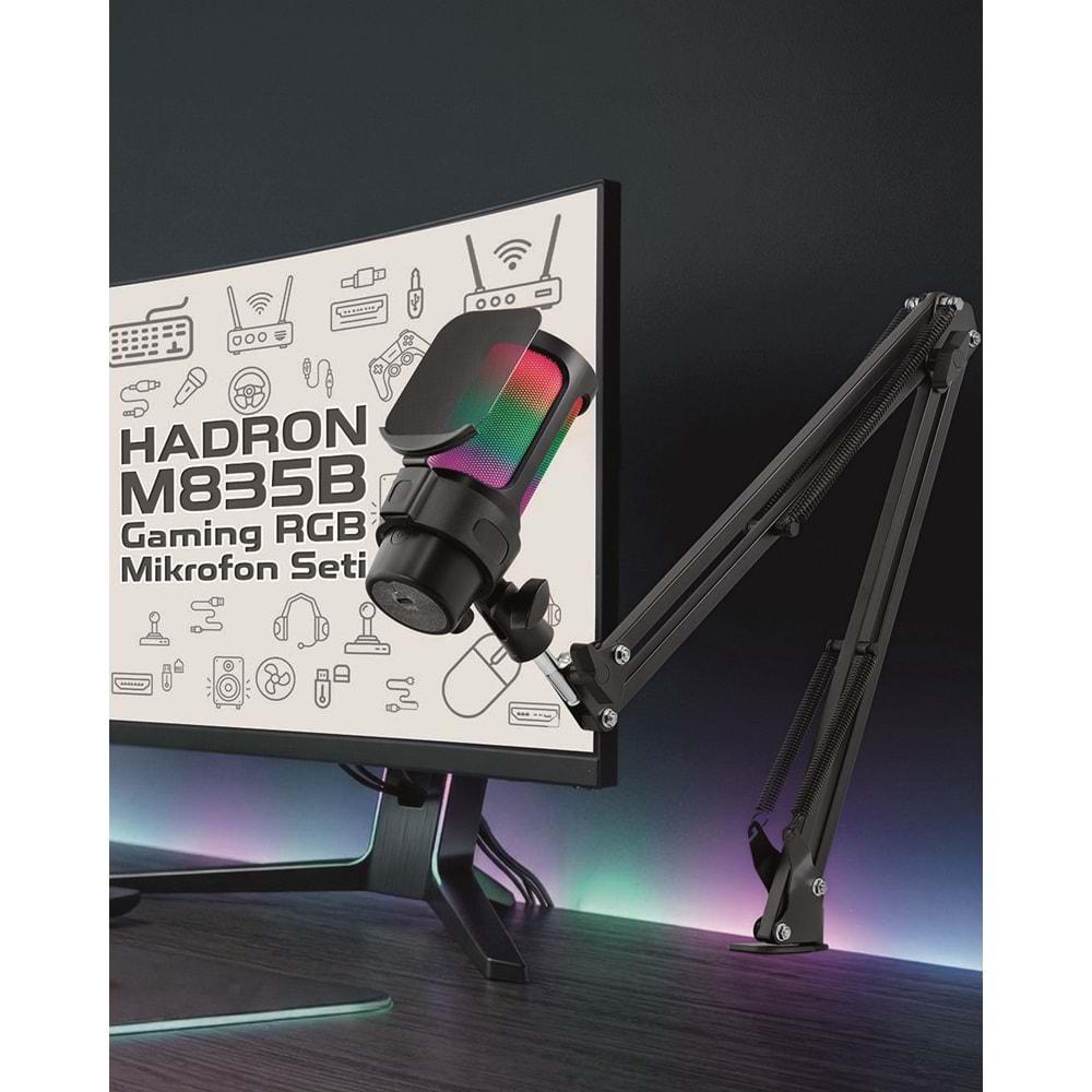 HADRON M835B Gaming RGB Mikrofon Seti Ayarlı Masa Kolu Type-C 192kHz 24Bit - Siyah