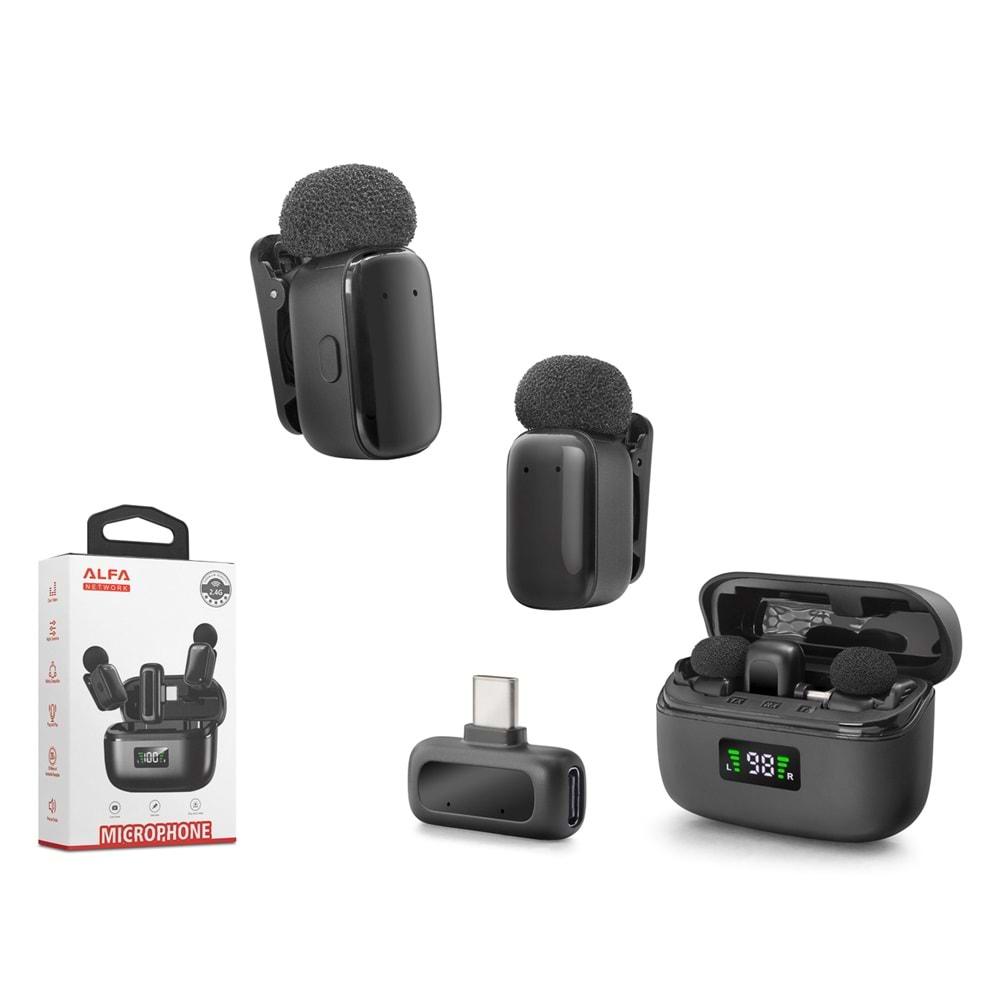 HADRON MINI8-2 Type-C Kablosuz 2’li Yaka Mikrofonu - Siyah