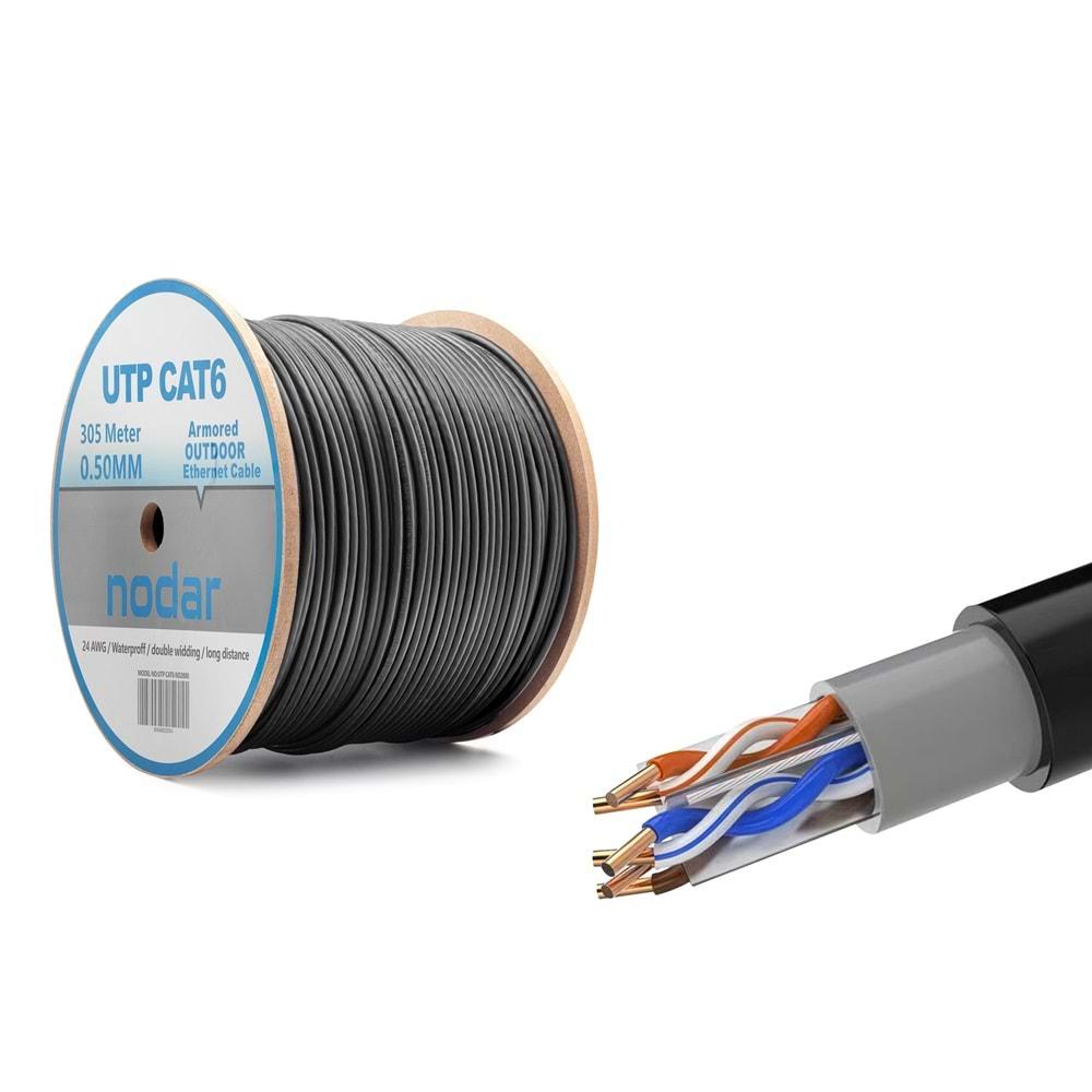 Nodar ND2000 Utp Cat6 Dışmekan Kablo 23Awg Çift Pvc 4P* 1/0.50Mm Cca 305M Siyah