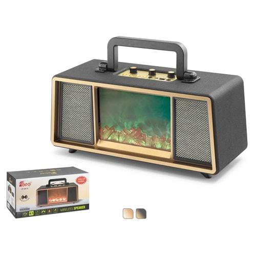 HADRON FP392S Bluetooth Nostaljik Hoparlör FM RGB Alev Efektli Solar Panelli - Siyah