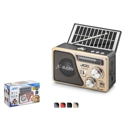 JIOC H531UTS Bluetooth Nostaljik FM Radyo TWS USB TF AUX Solar Şarjlı El Fenerli Taşınabilir Kamp Hoparlör