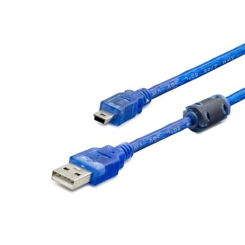 HADRON HD4189 MINI USB V3/5PIN (M) TO USB (M) KABLO 5M MAVİ TRANSPARENT