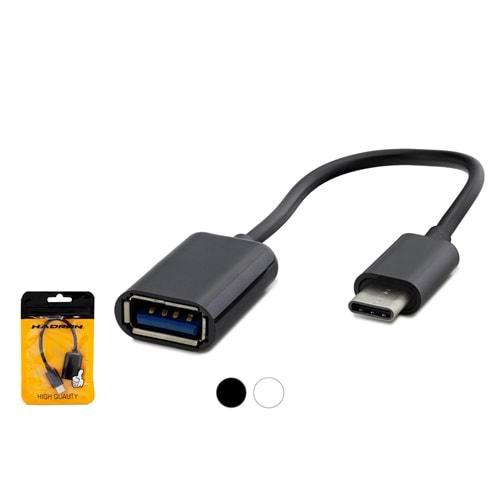 HADRON HDX1001 USB-C (M) TO USB (F) KABLO OTG POŞETLİ SİYAH