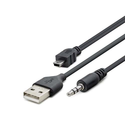 HADRON HDX1028 MINI USB V3/5PIN (M) TO USB/AUX3.5 (M) KABLO 50CM MEDYA PLAYER SİYAH