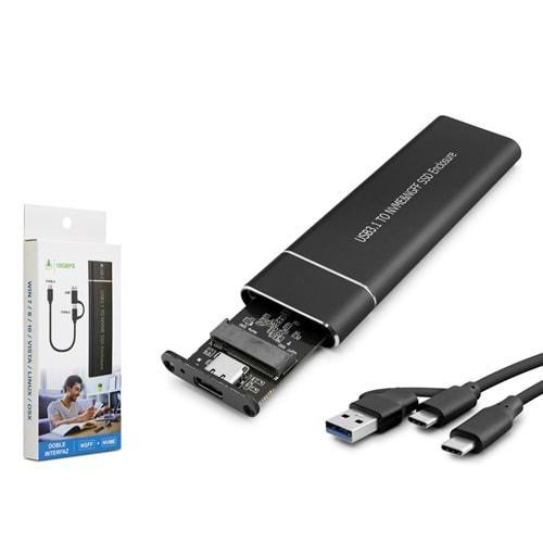 HADRON HDX1769 SSD KUTUSU NVME M2 USB-C+USB (CHIP JMS581D) SİYAH