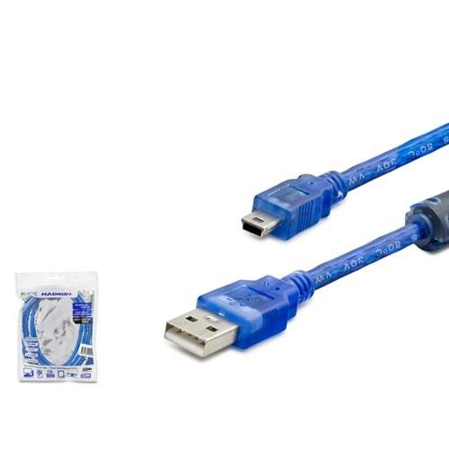 HADRON HDX5065 MINI USB V3/5PIN (M) TO USB (M) KABLO (PS3 UYUMLU) MAVİ TRANSPARENT 1.5MT