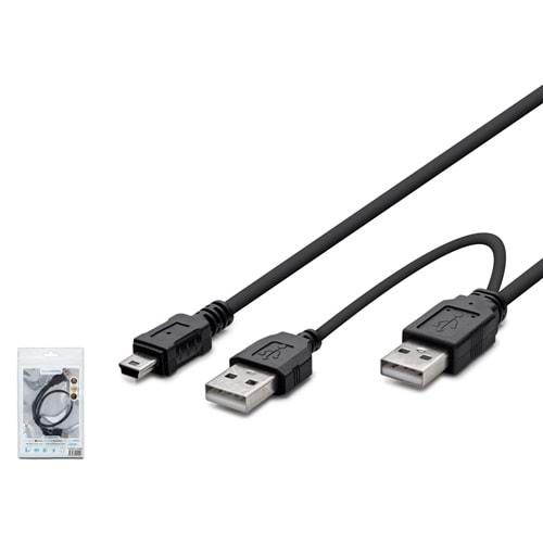 HADRON HDX7529 MINI USB V3/5PIN (M) TO 2USB (2M) KABLO 30CM SİYAH