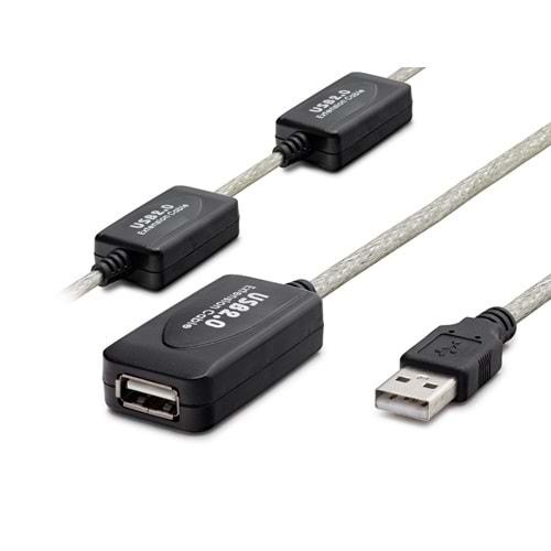 HADRON HDX7537 USB (M) TO USB (F) UZATMA KABLO 15M SİYAH-GÜMÜŞ
