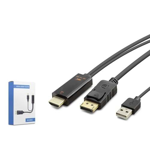 HADRON HDX7817 HDMI+USB TO DISPLAY KABLO 4K 60HZ 2M SİYAH