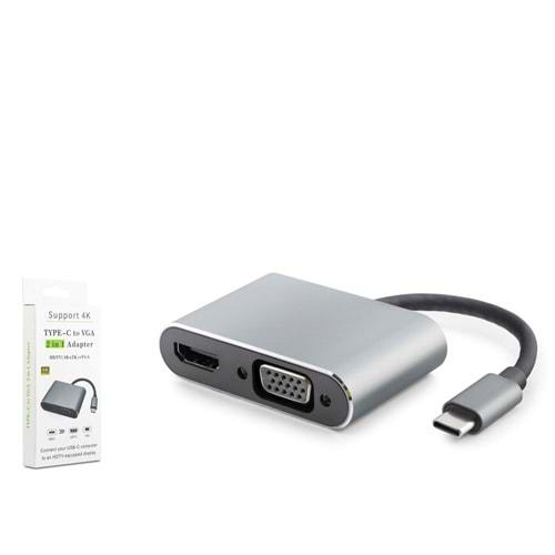Hadron Hdx7838 Type-C To Hdtv Hdmi 4K 30Hz + Vga 2In1 Gri