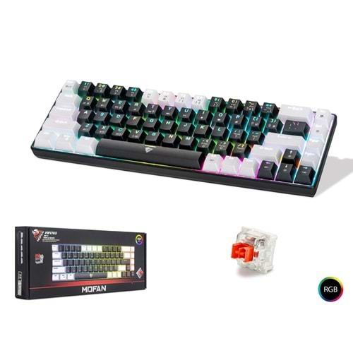 MOFAN MF1703B Gaming Mekanik Klavye TRI Mod RGB Red Switch - Siyah Beyaz