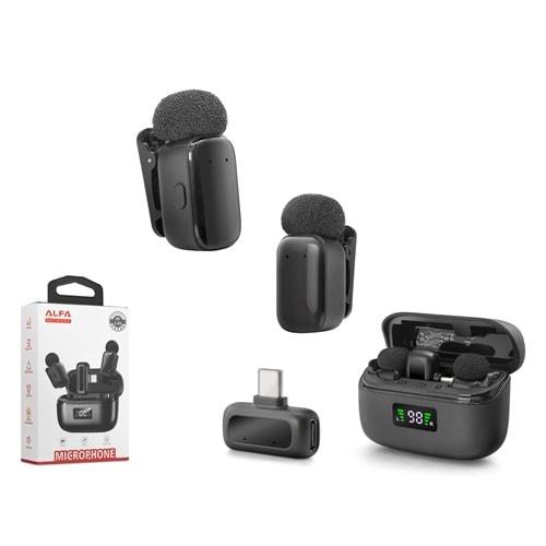 HADRON MINI8-2 Type-C Kablosuz Çiftli Yaka Mikrofon Seti - Siyah