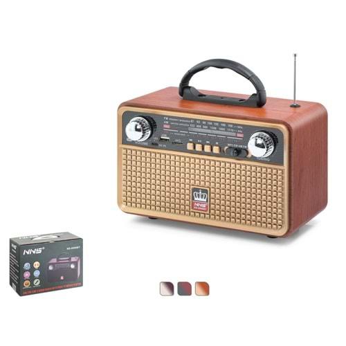 NNS NS8096BT Bluetooth Nostaljik FM Radyo TWS USB TF Taşınabilir Hoparlör - Kahverengi