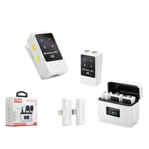 HADRON Q12 Type-C ve Lightning Kablosuz Çiftli Yaka Mikrofon Seti Dijital Ekranlı Şarj Kutulu - Beyaz